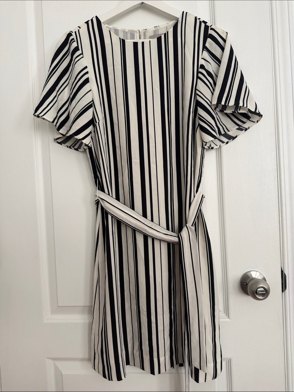 H&M Black and White Striped Mini Dress with Tie Waist